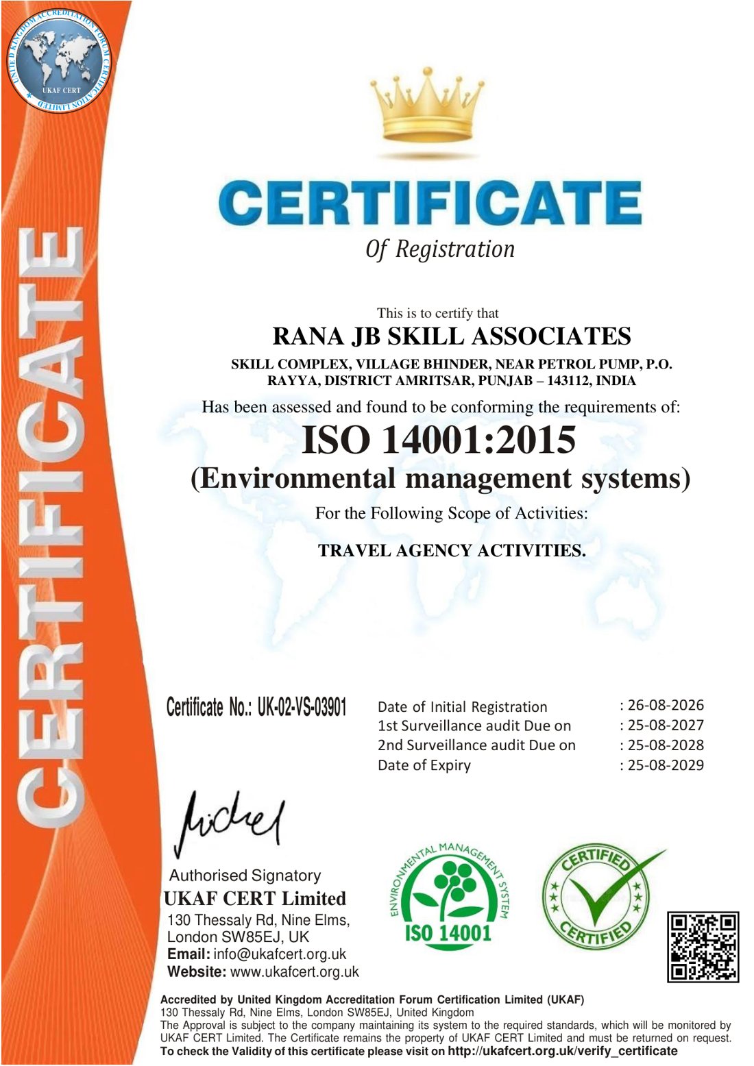 ISO 14001:2015 environmental management certificate