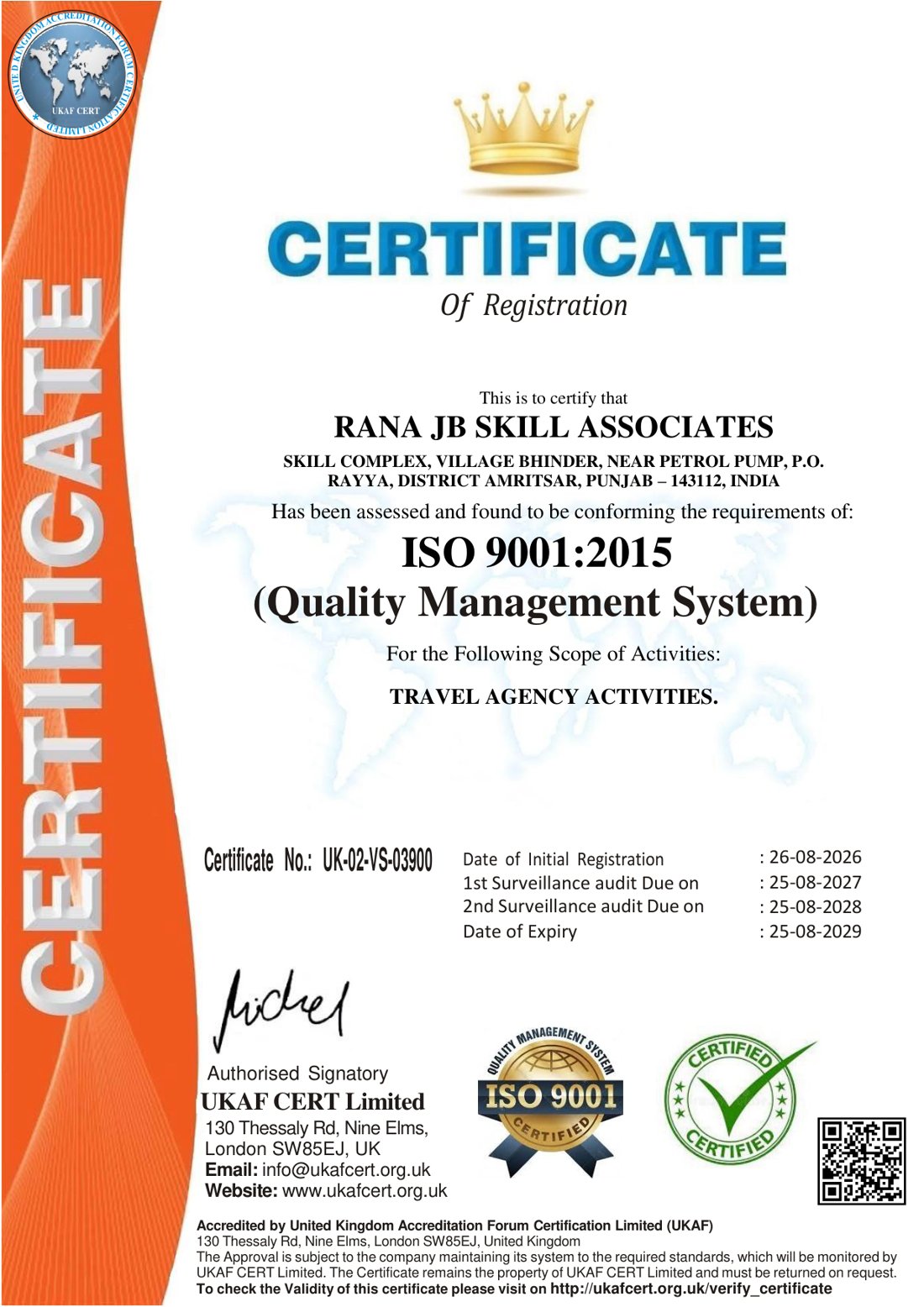 ISO 9001:2015 quality management certificate